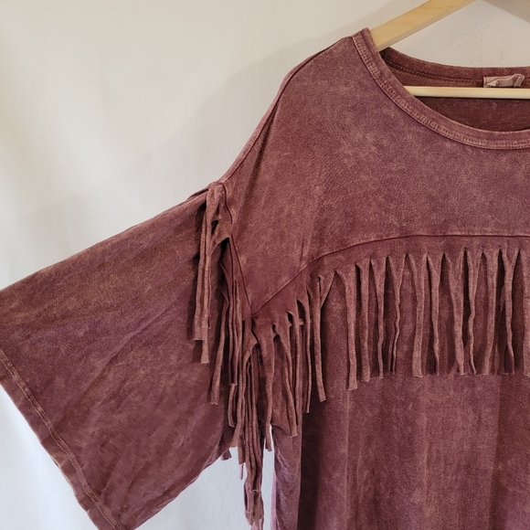 Blue Buttercup Women Burnout Red Fringe Top Sz M Boho Grunge Festival Minimalist - Picture 5 of 12